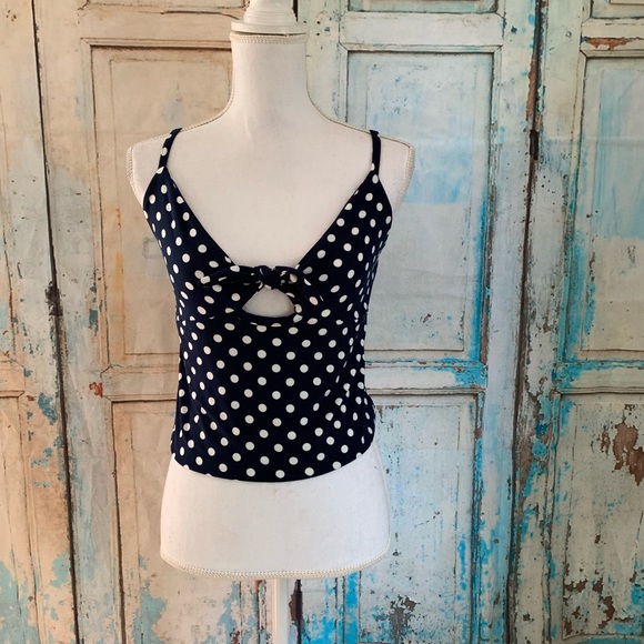 TMG New York Tops - Keyhole polka dot crop tank top navy and white TMG New York Tops - Keyhole polka dot crop tank top navy and white